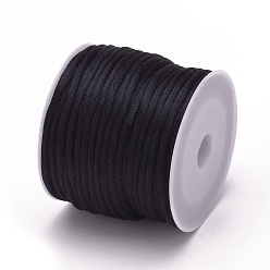 Black Nylon Cord, Satin Rattail Cord, for Beading Jewelry Making, Chinese Knotting, Black, 1.5mm, about 16.4 yards(15m)/roll