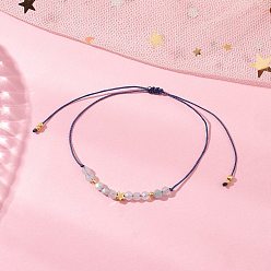 Аквамарин Натуральные круглые бусины аквамарина плетеные браслеты из бусин для женщин, с регулируемой плетеной нейлоновой нитью и стеклянными бусинами, граненые, внутренний диаметр: 3 дюйм (7.6 см)