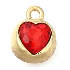 Красный Стойки подвески обшивки сплава, со стразами, сердце, золотые, красные, 11.5x9x7.5 мм, отверстие : 1.6 мм