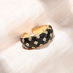 Negro Anillos abiertos de latón con micro pavé de circonita cúbica, con esmalte, sin plomo y cadmio, chapado en rack, larga duración plateado, real 18 k chapado en oro, negro, 8 mm, tamaño de EE. UU. 6 (16.5 mm)
