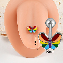 Нержавеющая Сталь Цвет Бабочка 304 прямая штанга из нержавеющей стали со стразами 15 калибровочные кольца для пирсинга языка для женщин и мужчин, цвет нержавеющей стали, 16 мм, штифты : 1.6 мм