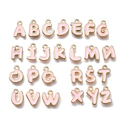 Pink Сплав эмали прелести, буква аз ~ г очарование, золотой свет, розовые, 10~12.5x6.5~10x1.5 мм, отверстие : 1.2 мм