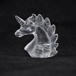 Cristal de Quartz Figurines de licorne de guérison sculptées en cristal de quartz naturel, Décorations d'affichage en pierre d'énergie reiki, 50x20x50mm