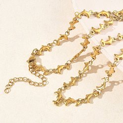 Золотой 304 Цепочки-подвески из нержавеющей стали с изображением дельфина для женщин, ионное покрытие (ip), золотые, 15.75 дюйм (40 см)