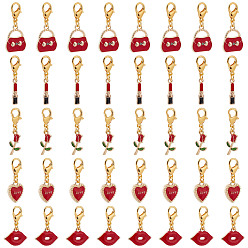 (52) Непрозрачная лаванда День святого валентина тема сплав эмаль кулон украшение, подвески на клипсах, с цинковым сплавом застежками омаров коготь, роза/помада/сердце/сумка/губа, разноцветные, 28~35 мм, 50 шт / коробка