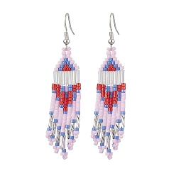 Cerise Iron with Glass Dangle Stud Earring, Heart, Cerise, 71x21mm
