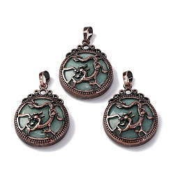 Зеленый Авантюрин Естественный зеленый авантюрин подвески, плоские круглые латунные подвески, без свинца и без кадмия, 34.5x27x8 мм, отверстие : 6.5x5 мм