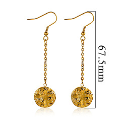 Золотой Плоские круглые серьги с солнечным узором 304 из нержавеющей стали, золотые, 67.5 мм