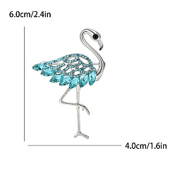 Бирюза Броши из золотого сплава фламинго со стразами, бирюзовые, 60x40 мм
