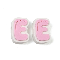 Letter E Cuentas de plástico europeo, abalorios de grande agujero, rosa, letra e, 17.5~18x8~20x8 mm, agujero: 4.5 mm