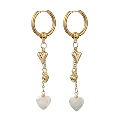 Золотой Серьги-кольца в форме сердца ко Дню святого Валентина 202 из нержавеющей стали и натуральной раковины трохуса, с 304 результатами из нержавеющей стали и латуни, золотые, 75x11 мм