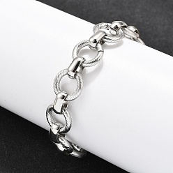 Нержавеющая Сталь Цвет 304 браслеты из нержавеющей стали с плоскими круглыми звеньями для женщин, цвет нержавеющей стали, 7-1/8 дюйм (18.2 см) в длину + 33 удлинитель мм