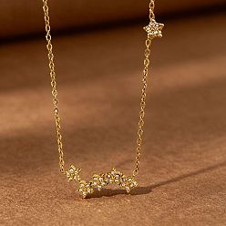 Clear 304 Stainless Steel Pave Cubic Zirconia Multiple Star Pendat Necklaces for Women, Golden, Clear, 15.75 inch(40cm)