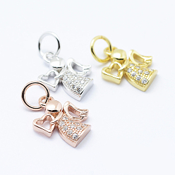 Mixed Color Brass Micro Pave Cubic Zirconia Charms, Angel, Lead Free & Nickel Free & Cadmium Free, Mixed Color, 12x9.5x2mm, Hole: 3.5mm