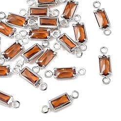 Chocolate SHEGRACE Brass Pave Cubic Zirconia Rectangle Connector Charms, Cadmium Free & Nickel Free & Lead Free, Long-Lasting Plated, Real Platinum Plated, Chocolate, 11x3x1.5mm, Hole: 1mm & 1.2mm