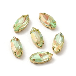 Перидот K9 стеклянный светильник ab(la) с эффектом конского глаза, пришить стразы, многожильных ссылки, с золотыми тонами латунных зубьев, аксессуары для одежды, перидот, 15x7x5 мм, отверстие : 1 мм