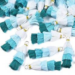 Blanc Polycoton (polyester coton) pompon en couches grandes décorations pendantes, avec les accessoires en fer, or, blanc, 48~55x12~15mm, Trou: 2.5x4.5mm