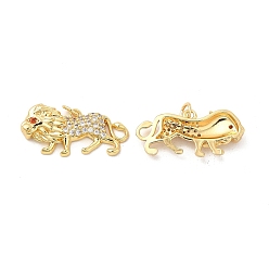 Clear Brass Micro Pave Cubic Zirconia Pendants, with Jump Ring, Lion Charm, Golden, Clear, 13x27.5x4mm, Hole: 3mm