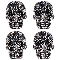 Платина 4 шт. латунные значки с черепом, платина, 21x15 мм