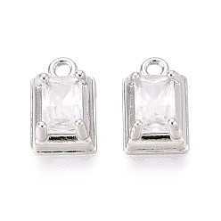 Платина Кулон из циркония, прямоугольник амулеты, платина, 11x7x4~4.5 мм, отверстие : 1.4 мм