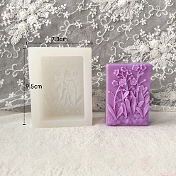 Flower Rectangle/Oval Food Grade Silicone Candle Molds, For Candle Making, Flower, 9.5x7.3cm