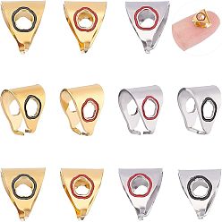 Mixed Color 12Pcs 4 Style 304 Stainless Steel Snap on Bails, with Enamel, Triangle, Golden & Stainless Steel Color, 9x8x7mm, Pin: 1mm, 3Pcs/style