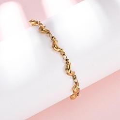 Настоящее золото 18K 304 браслеты из нержавеющей стали ссылка для женщин, луна, ионное покрытие (ip), реальный 18 k позолоченный, 7 дюйм (17.8 см)