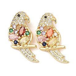 Золотой Латунные микро-паве красочные кубические циркониевые подвески, амулеты птиц, золотые, 26.5x13x3.5 мм, отверстие : 6x3 мм
