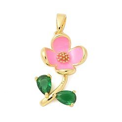 Настоящее золото 18K Латунь эмаль подвески, , со стеклом, стойки покрытие, долговечный, без кадмия и без свинца, реальный 18 k позолоченный, 24x13.5x5 мм, отверстие : 5x2.5 мм