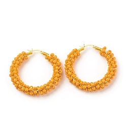 Оранжевый Серьги-кольца из стеклянных бусин для женщин, настоящие 18k позолоченные большие круглые латунные серьги-кольца, оранжевые, 44x45x8.5 мм, штифты : 1.4x0.4 мм