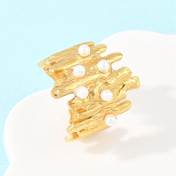 Золотой 304 Открытые кольца-манжета из нержавеющей стали с АБС-пластиком и жемчужным блеском, ионное покрытие (ip), золотые, 22.5 мм, размер США 9 3/4 (19.5 мм)