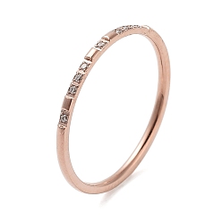 Розовое Золото Ионное покрытие (IP) 304 кольца на палец из нержавеющей стали с микропаве из прозрачного циркония, простые кольца для женщин, розовое золото , размер США 7 (17.3 мм)