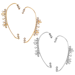 Платиновый & Золотой 4шт 4 стиль кристальные стразы изогнутые планки серьги-манжеты с искусственным жемчугом, серьги-кольца из сплава для женщин, платиной и золотом, 70~72x32.5~35x12~13 мм, 1 шт / стиль