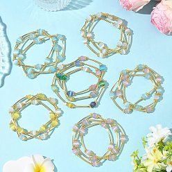 (52) Непрозрачная лаванда 6 шт. 6 цвета, многорядные браслеты из круглых бусин кошачий глаз для женщин, с латунной бисера, разноцветные, внутренний диаметр: 2 дюйм (5.2 см), 1 шт / цвет