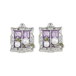 Rectangle Подвески из эмали и сплава, с абс пластмассовыми шариками, стойки покрытие, без кадмия и без свинца, платина, прямоугольные, 25.5x20x7 мм, отверстие : 1.6 мм