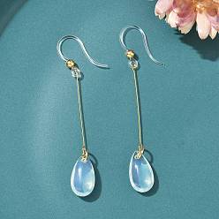 Прозрачный Гальванопокрытие 304 серьги-подвески из нержавеющей стали и смолы, слеза, золотые, прозрачные, 58.5x8 мм