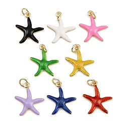 (52) Непрозрачная лаванда Латунные эмалевые подвески в виде морских звезд, прелести морских животных, с прыжковых колец, золотые, стойки покрытие, без кадмия и без свинца, долговечный, разноцветные, 17.5x15.5x2.5 мм, отверстие : 3.4 мм