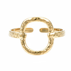Golden 304 Stainless Steel Oval Open Cuff Ring, Hollow Chunky Ring for Women, Golden, US Size 6 3/4(17.1mm)