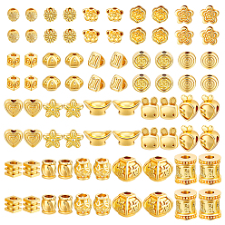 Настоящее золото 18K 100шт 20 стили бусины из сплава, для изготовления ювелирных изделий, долговечный, реальный 18 k позолоченный, 3~8x3~9 мм, отверстие : 0.9~2.5 мм, 5 шт / стиль