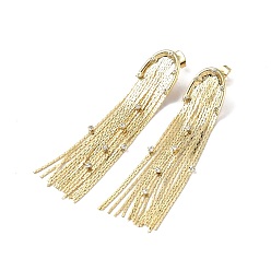 Real 18K Gold Plated Clear Cubic Zirconia Dangle Stued Earrings, Brass Chain Tassel Long Drop Earrings for Women, Real 18K Gold Plated, 70~72x15mm, Pin: 0.8mm