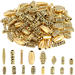Antique Golden 160Pcs 16 Styles Tibetan Style Alloy Beads, Cadmium Free & Lead Free, Column, Antique Golden, 7~18x5~9mm, Hole: 1~3.5mm, 10pcs/style