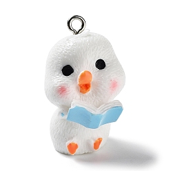 Утка Непрозрачные подвески смолы, Подвески в виде животных с железными петлями с платиновым покрытием, утка, 28x17x15 мм, отверстие : 2 мм