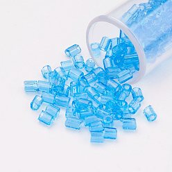 Dodger Blue 11/0 Two Cut Round Hole Glass Seed Beads, Hexagon, Transparent Colours, Dodger Blue, 2x2mm, Hole: 0.5mm, about 41000pcs/pound