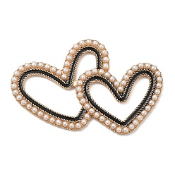 Light Gold Alloy Big Pendants, with Plastic Imitation Pearl, Double Heart, Light Gold, 38x54x3mm, Hole: 22.5x27mm and 19x18mm
