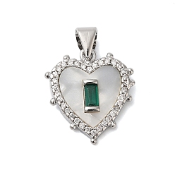 Гейнсборо Подвески в виде ракушек из латуни и циркония, без кадмия и без свинца, долговечный, сердце, платина, светло-серые, 17x15x2.8 мм, отверстие : 3.5x4.2 мм