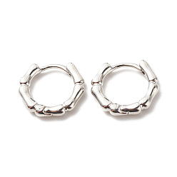 Platino Pendientes de aro de latón con forma de bambú para mujer, sin plomo y cadmio, Platino, 13.5x15.5x2.6 mm, pin: 1 mm