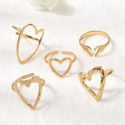 Настоящее золото 18K 5 шт. 304 открытые манжеты из нержавеющей стали для женщин, ионное покрытие (ip), полые сердца, реальный 18 k позолоченный, внутренний диаметр: 16.8~17.8 мм