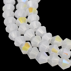 White Imitation Jade Electroplate Glass Beads Strands, AB Color Plated, Faceted, Bicone, White, 4x4mm, Hole: 0.8mm, about 87~98pcs/strand, 12.76~14.61 inch(32.4~37.1cm)