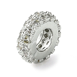 Платина Покрытие стойки латунные прозрачные бусины из кубического циркония, долговечный, без свинца и без кадмия, рондель, бусины с большим отверстием, платина, 8.5x3 мм, отверстие : 4 мм