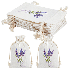 Снежный Хлопковые мешочки для хранения с лавандовым принтом на завязках, прямоугольные, снег, 15x10x0.45 см